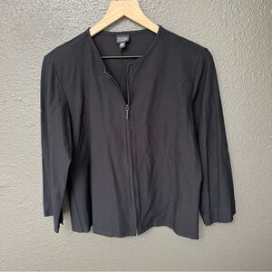 Eileen Fisher 2-Way Zip Crepe 3/4 Sleeve Jacket Minimalist Closet Staple Medium